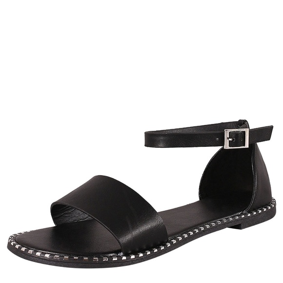 Stud Trim Casual Ankle Strap Flat Sandal Slippers - Picture 2 of 3